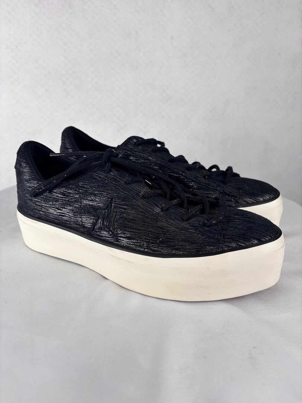 Converse One Star Platform Sneakers Black Metallic Leather Women’s US 9 low top